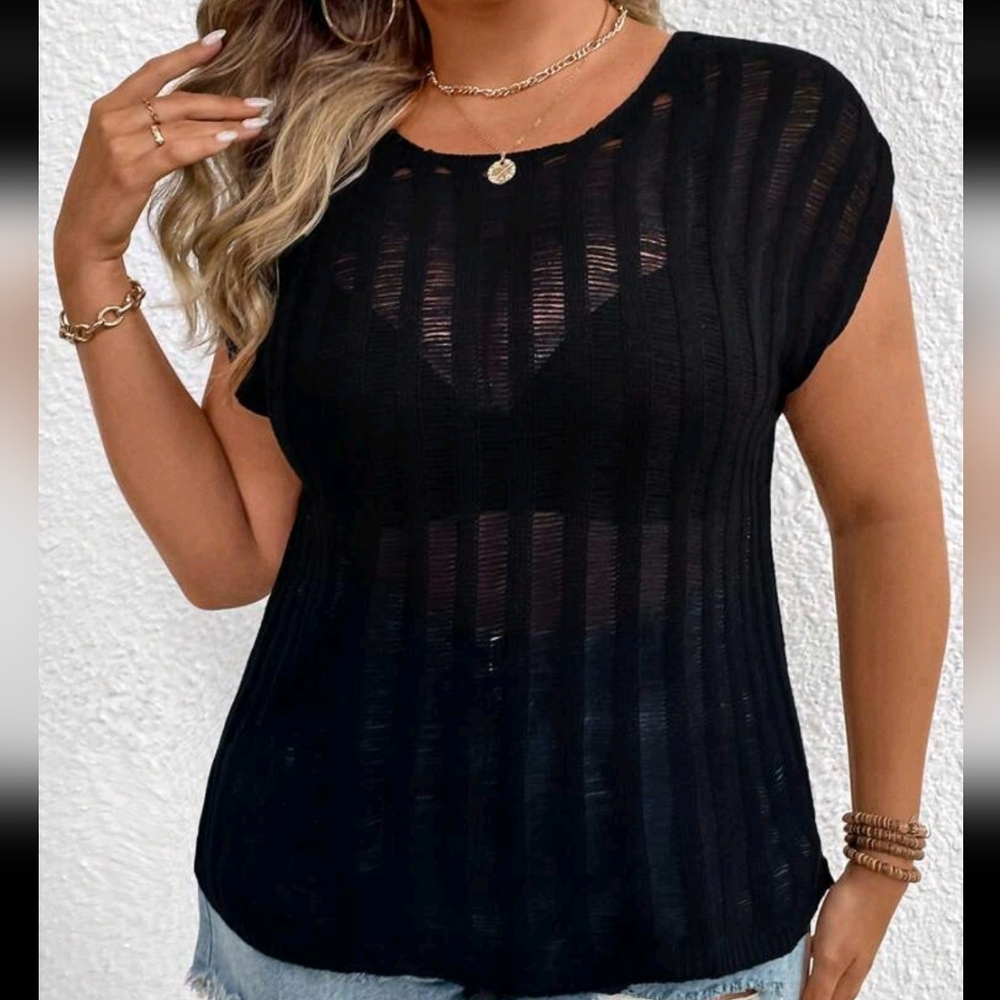 Women's Black Casual Round Neck Knitted Top